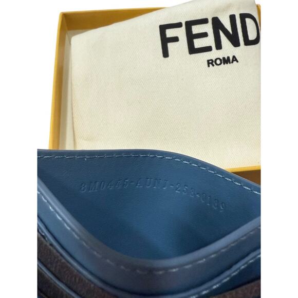 Fendi Baguette FF Fabric Card Case Holder Blue Denim Classic Logo - Picture 5 of 5